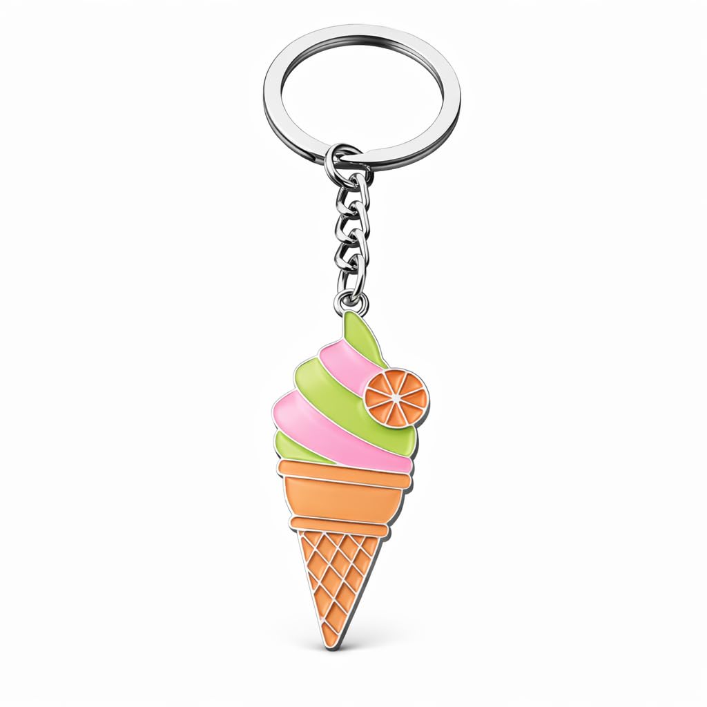 Dessert Keychain – Ice Cream Keychains Bag Charms for Women with Swirl Cone and Orange Slice Pendant, Cute Key Chains Gifts for Friends, Girls and Dessert Lovers