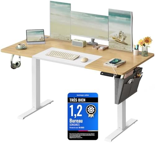 SONGMICS Bureau Électrique Réglable en Hauteur, 140 x 60 cm, Tabl...