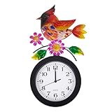 STANKGARDEN Outdoor Clock with Cardinal and Flowers, Cardinal Birds Outdoor Wall Clock Waterproof, Silent No-Ticking Outdoor Clocks for Garden, Fence, Patio, Living Room
