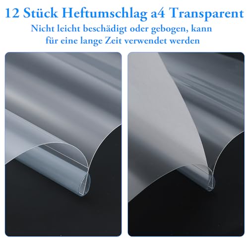 12 Stück Heftumschlag a4 Transparent, Klemmschienen A4 Durchsichtig, Klemmhefter A4 Klemmbinder PP Kunststoff, Bewerbungsmappen