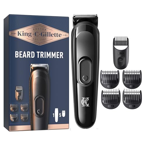 King C. Gillette Kit REGOLABARBA UOMO, 1 Testina, 3 Pettini Regolatori, 1 Spazzolina, 1 Caricatore, RASOIO BARBA ELETTRICO, Idea Regalo Uomo Kit professionale