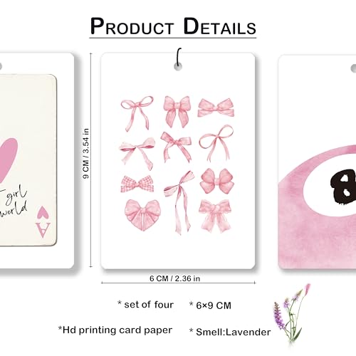 Image of Pink Coquette Bow Preppy Lavender Car Air Freshener, Trendy Funky Cherry Lucky 8 Ball Hanging Air Freshener 4 Pcs for Cars Closet Drawer Books, Cute Girly Car Accessories Mirror Decor for Women