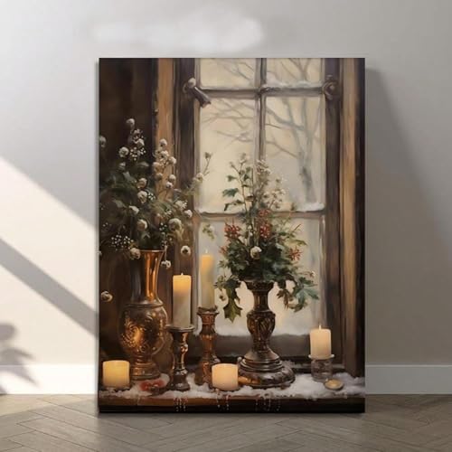 Toile murale vintage salon grand format 80x120 cm avec cadre affiche pot de fleurs