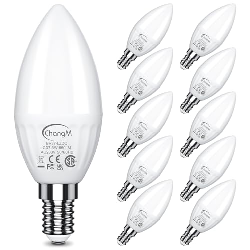 ChangM Lampadina LED E14 a Candela 5W, Equivalenti a 50W, 560 Lumen, 5000K Bianco Puro, Non Dimmerabile, Pacco da 10 Pezzi