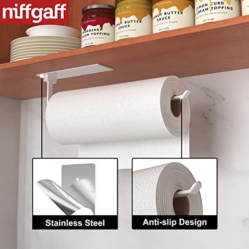 White Kitchen Roll Holder Under Cabinet, Self-Adhesive Paper Towel Holder, Wall Mounted Paper Towel Rack, Suitable for Pantry, Kitchen, Bathroom