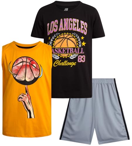 Pro Athlete Conjunto de shorts esportivos para meninos - 3 peças, camiseta regata e shorts de basque