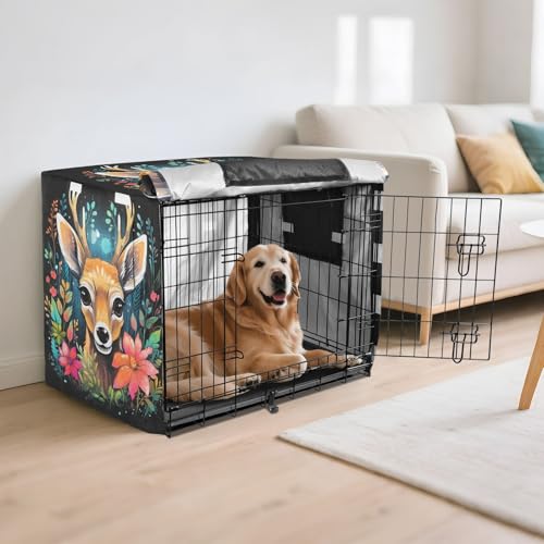 Housse imperméable cage chien chat intérieure extérieure bâche protection motif cerf fleuri - 7