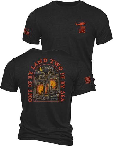 Nine Line One If By Land Two If By Sea T-Shirt Patriotic Graphic Shirt for Men America 250 Apparel Made in USA Charcoal Black
