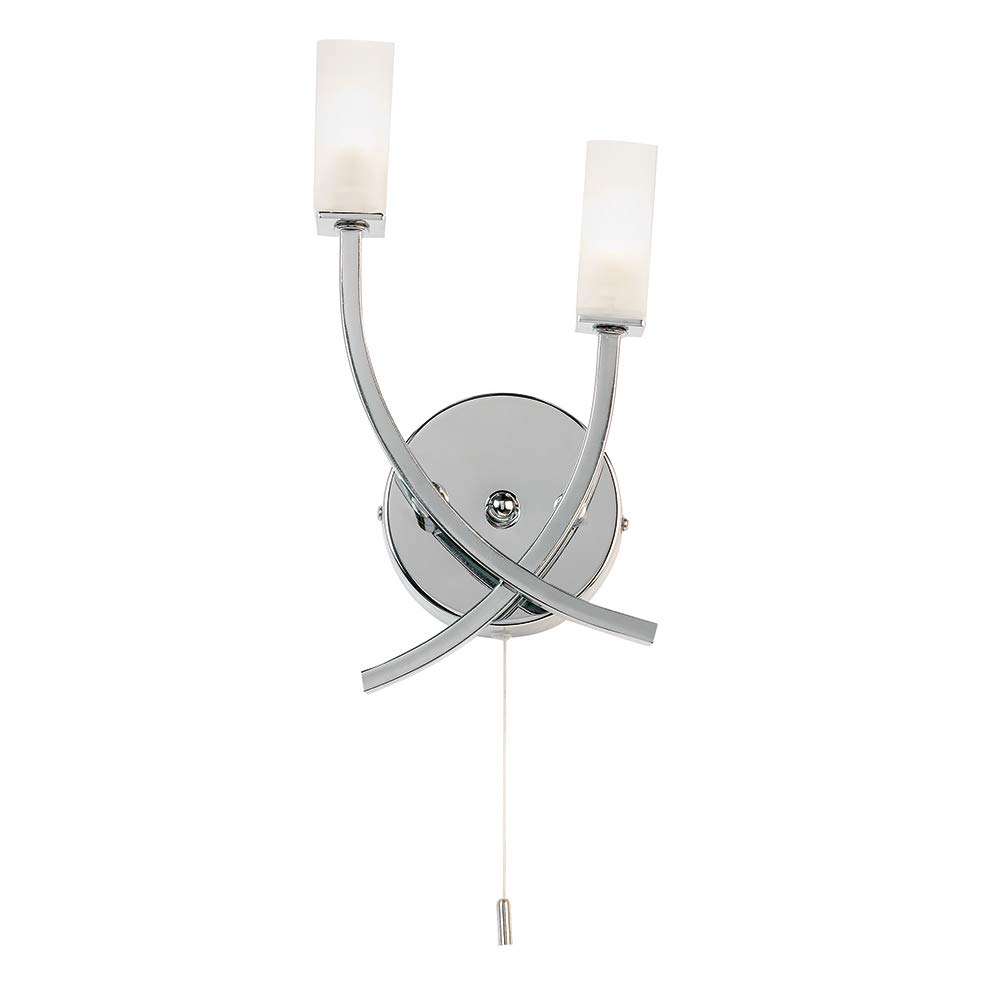 Chrome & Frosted Glass Twin G9 Dimmable Pull Cord Switch Wall Light