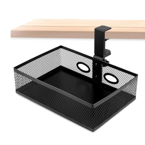 Cobenga Mesh Desk Organiser, 360° Clip-on Swivel Under Desk Drawer Organiser, Rotating Hidden Desk Tidy Organiser, Large Capacity Under Desk Storage for Office Home Table Desk Tidy