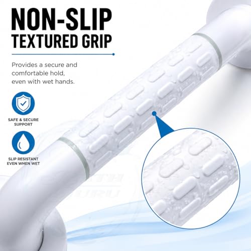 Image of BATH GURU Heavy Duty Grab Bar for Bathroom & Toilet | Anti-Slip ABS Safety Handle for Elderly, Senior Citizens & Disabled with SUS304 Steel Core | Wall Mounted Shower Support Rail (White, 15 Inch)