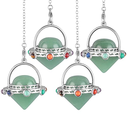 Nupuyai 7 Chakra Green Aventurine Crystal Quartz Point Pendulum for Divination Dowsing Scrying Energy Healing Stone Pendulum with Beads Chain - Image 4