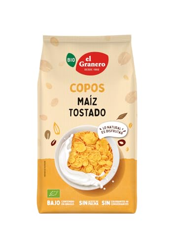 El Granero Integral - Copos Ecológicos de Maíz Tostado - 400 g - Aptos para Veganos - Alto Contenido en Fibra y Bajo en Grasas - Aporta una Dosis Extra de Energía - Cereales de Desayuno