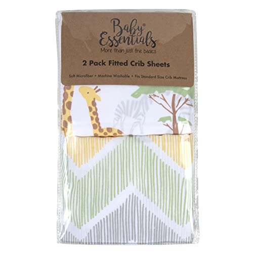 Image of Standard Microfiber Fitted Crib Sheets for Baby Girl, Boy & Neutral, 2 Pack - 28x52 (Jungle & Chevron)