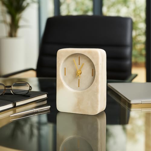 Decorative Marble Clock for Living Room Decor Smal Desk Clocks for Office, Console Table, and