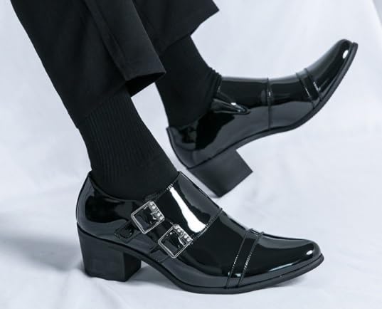 Men's Chelsea naked boots, high-heeled pointed leather booties, low-top monk buckles oxfords, business, wedding, dress, casual2