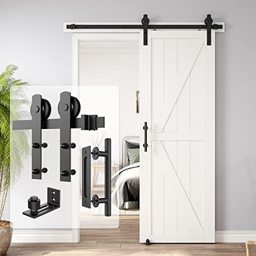 HomLxaLx 5ft Heavy Duty Sturdy Sliding Barn Door Hardware Kit, Single Door-Smoothly and Quietly, Easy to In…