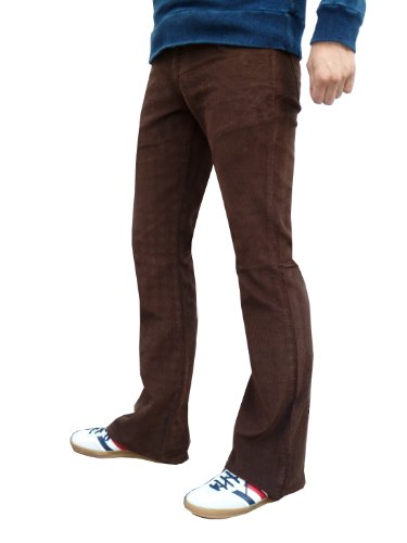 Mens Brown Corduroy Bootcut Bootleg Pants Trousers Indie Mod Hippie
