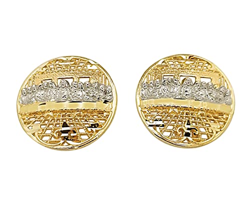 Men's Gold Last Supper Earrings 10K Yellow Gold Large Round Earrings