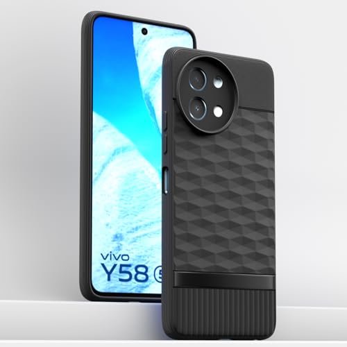 Image of Pikkme Back Cover for Vivo Y58 5G / Vivo T3x 5G / Vivo Y200i 5G Camera Protection 3D Hexa Cube Design Silicone Protective Bumper Case (Black)