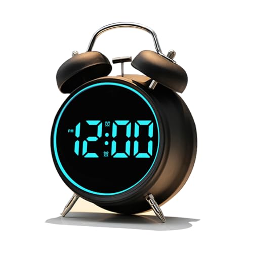 joujong Extra Loud Alarm Clock for Heavy Sleepers Adults Teens Kids Cute Retro Metal Old Fashioned with Twin Bells Battery Operated or Plug in Small Digital Desk Clock