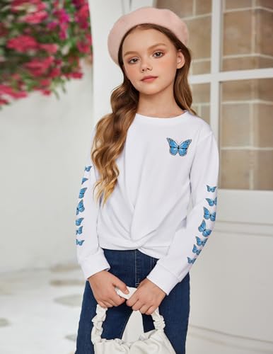 Arshiner Girls Casual Twist Front Lightweight Sweatshirt Tie Dye Printed Long Sleeve Crop Tops Pullover2