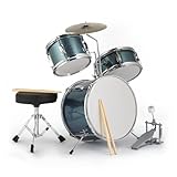 LEADZM Schlagzeug Set 14'' für Kinder ab 3 Jahren, 3PC Anfänger Drum Set mit Hocker, Bassdrum-Pedal und 2 Drumsticks, Becken, Tom und Snare Drum (Blau)