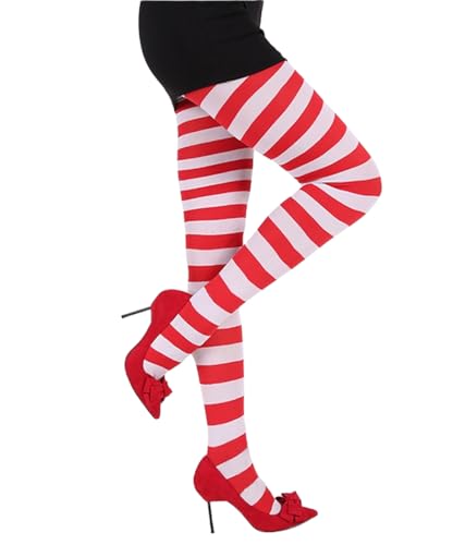 Image of Mrotrida Women's Christmas Striped Tights High Waist Pantyhose Cosplay Stocking Elastic Slim Legging