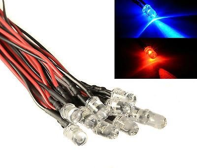 Pack of 10 x Flashing 5mm Prewired LEDs with Black Bezel Holders Light Lamp 12V Hobby Electronics Electrical (Red/Blue Alternating Flashing)
