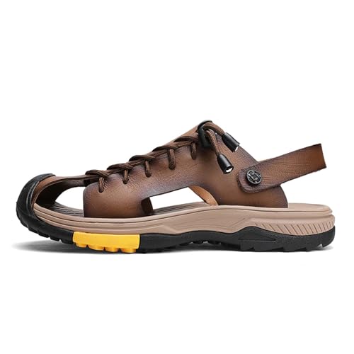Mens Leather Casual Sandals Soft Breathable Outdoor Hiking Non-slip Fisherman Beach Slippers Adjustable Dual-purpose