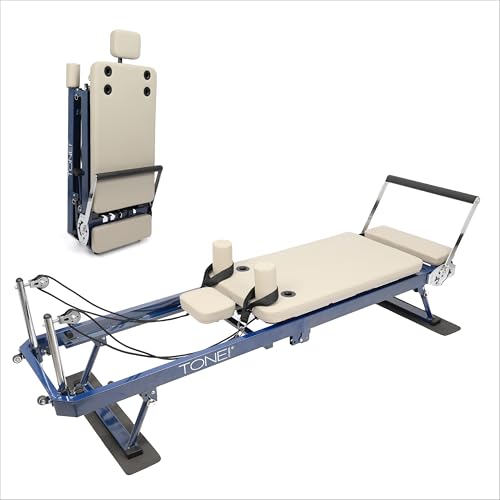 Tone Fitness Foldable Pilates Reformer – Portable Pilates Machine with Adjustable Resistance...