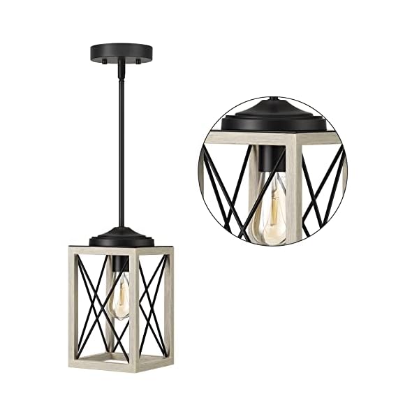 DEWENWILS Pendant Light, Adjustable Hanging Light Fixtures for Flat and Slop Ceiling, Vintage Farmhouse Pendant Light with Wooden Grain Finish for Bedroom, Kitchen, Living Room, E26 Base, ETL Listed