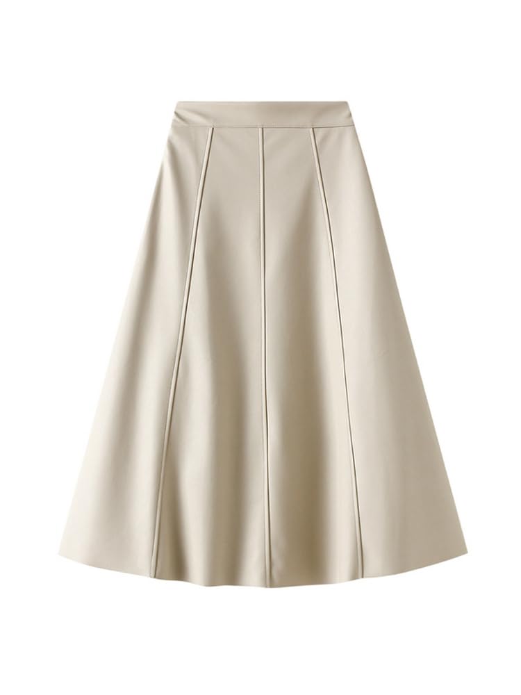 Gonna Pelle Donna,Gonna Pelle Gonna Vintage in Ecopelle Donna Autunno Inverno Gonna Lunga a Trapezio Gonna Elegante in PU Beige Kaki Femminile(Black,M)