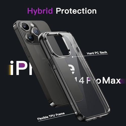 Image of JETech Cover Case for iPhone 14 Pro Max 6.7-Inch, Non-Yellowing Shockproof Phone Bumper Cover, Anti-Scratch Clear Back (Black)