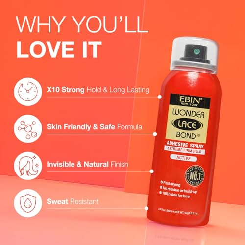 Image of EBIN NEW YORK Wonder Lace Bond Adhesive Spray - Extreme Firm Hold 2.7oz / 80ml| Active Use, Fast Drying, No Residue, No Build-up, All-day Powerful Hold, Easy Daily Wig Install