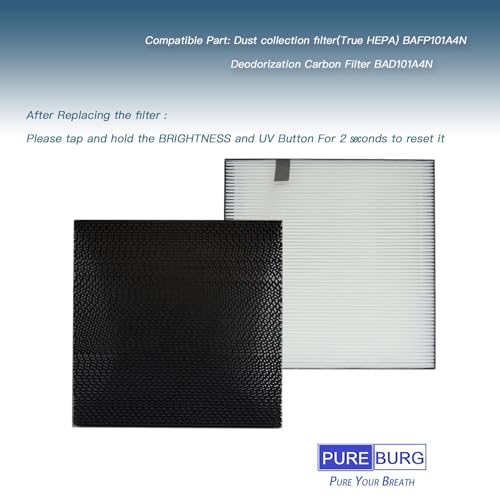 PUREBURG Replacement Filter Set Compatible with DAIKIN MC55VB MCB50YSAU MC55W Air Purifier,H13 True HEPA Deodorization Carbon Air Clean Dust VOCs Odor