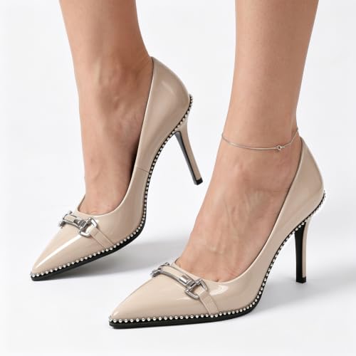 Image of Women's High Heel Pumps Stiletto Heel Pumps for Women Pointed Toe Heels Elegant Classic 3.5 Inch Beaded Pumps