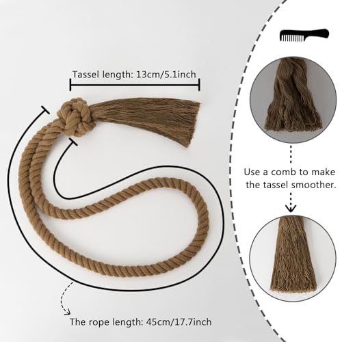 Pretty Jolly 4 Pack Natural Cotton Rope Tassel Curtain Tiebacks Boho Home Decor Drape Tie Backs Hand Woven Ball Curtain Holdbacks for Thin & Thick Home & Office Window Draperies (Khaki) - Image 4