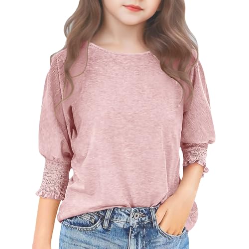 Girls' Fashion Tops 3/4 Sleeve T-Shirts Cute Solid Color Crewneck Basic Casual Tees Loose Fit Summer Blouses Going Out