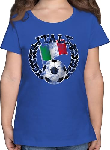 T-Shirt Mädchen - EM WM - Italy Flagge & Fußball Vintage - 140 (9/11 Jahre) - Royalblau - Italien Trikot Shirt 2024 Fussball Europameisterschaft Italia Tshirt Kinder fu Ball Italian t-Shirts Fan