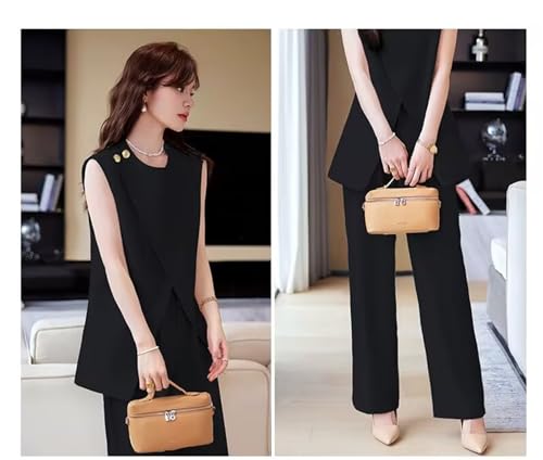 Women's Two Piece Premium Sleeveless Top Blazer Jacket Wide Leg Pants Set Business Summer Casual Suit3