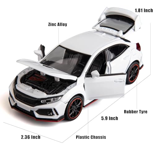 Image of 1:32 Honda CIVC Type R Scale Model Car - Exclusive Alloy Metal Pull Back Die Cast Car Toy with Openable Doors, Light & Music - Best Gifts for Kids【Colors as Per Stock】