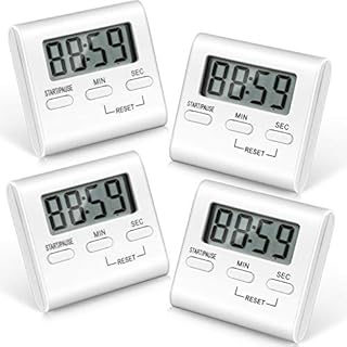 4 Pieces Timers, Kitchen Timer for Cooking, Digital Kitchen Cooking Timers, Egg Timer, Countdown Timer with Loud Alarm Big Digits and Back Stand for Cooking, Classroom, Bathroom, Teachers, Kids