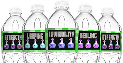 Pixel Waterproof Bottle Labels - 20 Miner Bottle Labels - Pixel Miner Party Decorations - Pixel Miner Party Supplies - Miner Party Decorations - Pixel ...