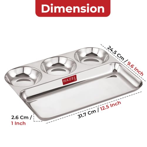 Image of HAZEL 4 Compartment Stainless Steel Lunch Plate Set of 2 | All in 1 Big Section Plate