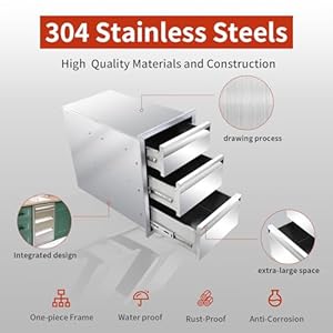 Outdoor Kitchen Drawers 14" W x 21" H x 23" D Triple BBQ Drawers Stainless Steel Built-in Drawer for Outdoor Kitchen Island, Patio Grill Station Outdoor Kitchen Drawers 14 W x 21 H x 23 D Triple BBQ Drawers Stainless Steel Built in Drawer for Outdoor Kitchen Island Patio Grill Station