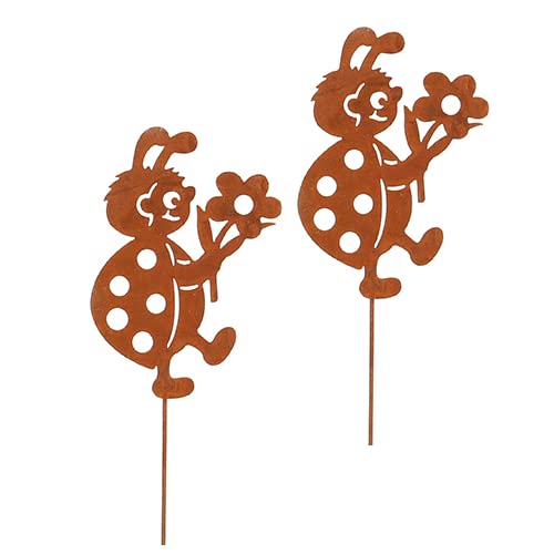 Generisch Pack of 2 Beetle Ladybird Metal Rust Flower Stake 58cm Flower Bed Stake Garden Stake