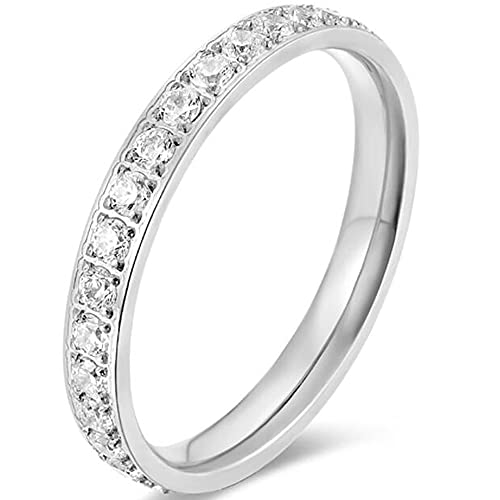 Jude Jewelers 3mm Stainless Steel Cubic Zircon Filled Stackable Eternity Wedding Band Ring