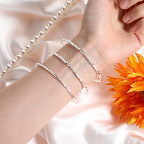 Lusofie 925 Sterling Silver Bangle Bracelet for Women, Elegant Shiny Star Cuff, Gift for Mom, Wife on Valentine's Day, Mother's Day3