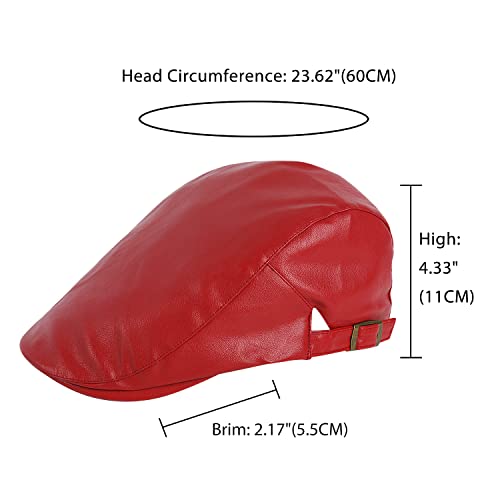 Docila Red Leather Flat Herringbone Caps Buckle Adjustable Pageboy Hat Portable Newsboy Hunting Cap (Red) #TOP2